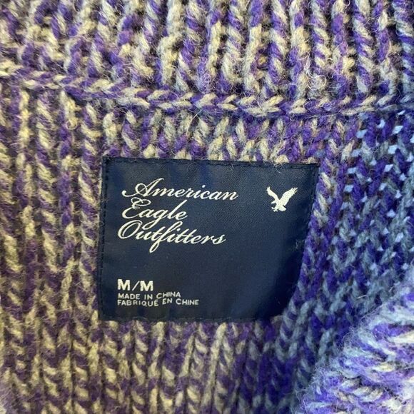 American Eagle wool blend sweater purple gray medium big buttons - Picture 2 of 6